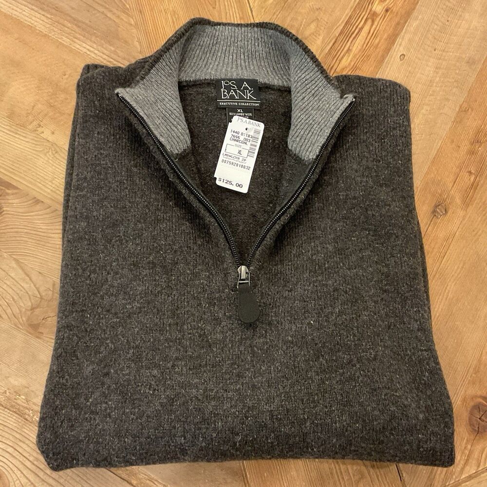 Jos A Bank Executive‎ Collection Lambswool Half Zip Sweater XL NWT Charcoal Gray